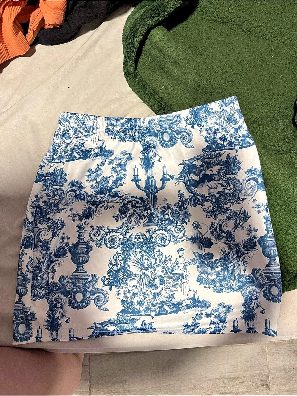 Edikted Blue & White Toile Print Mini Skirt
